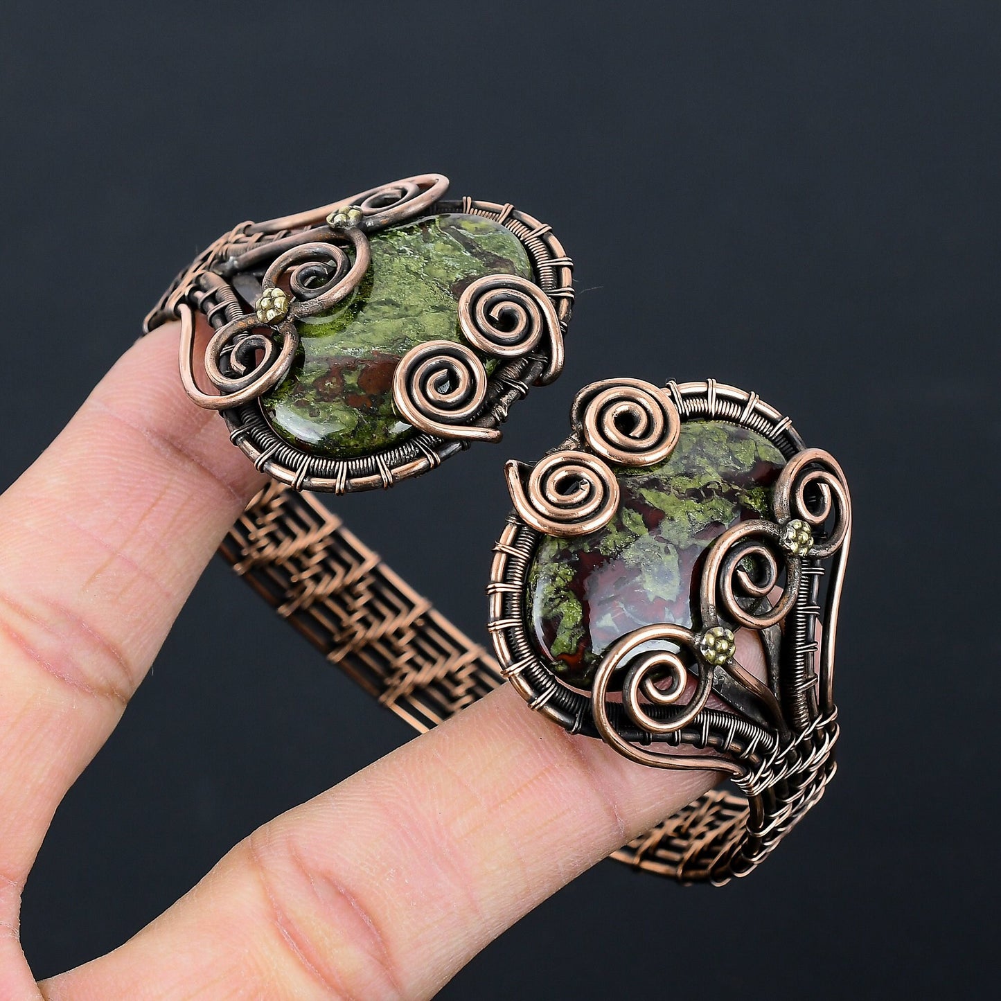 Green Dragon Blood Jasper Gemstone Cuff Bracelet