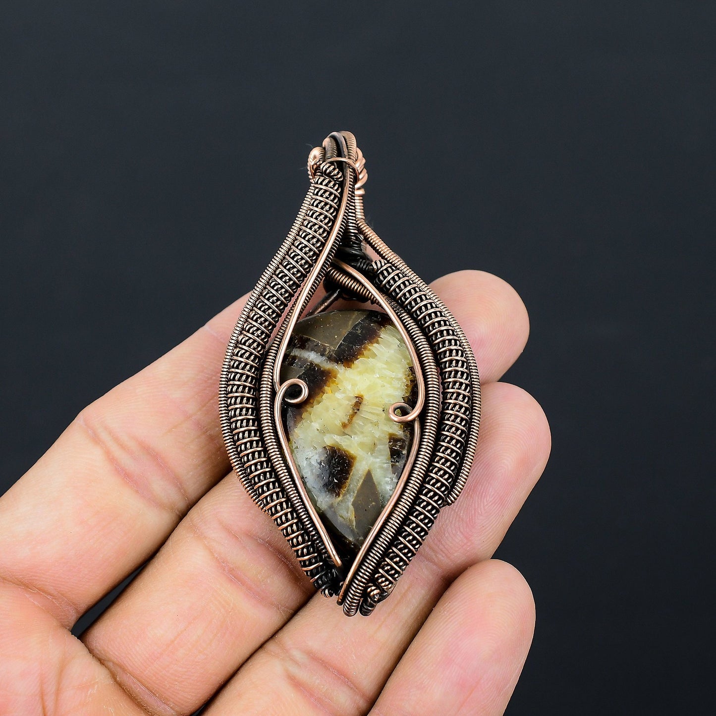 Brown & Yellow Septarian Gemstone Pendant