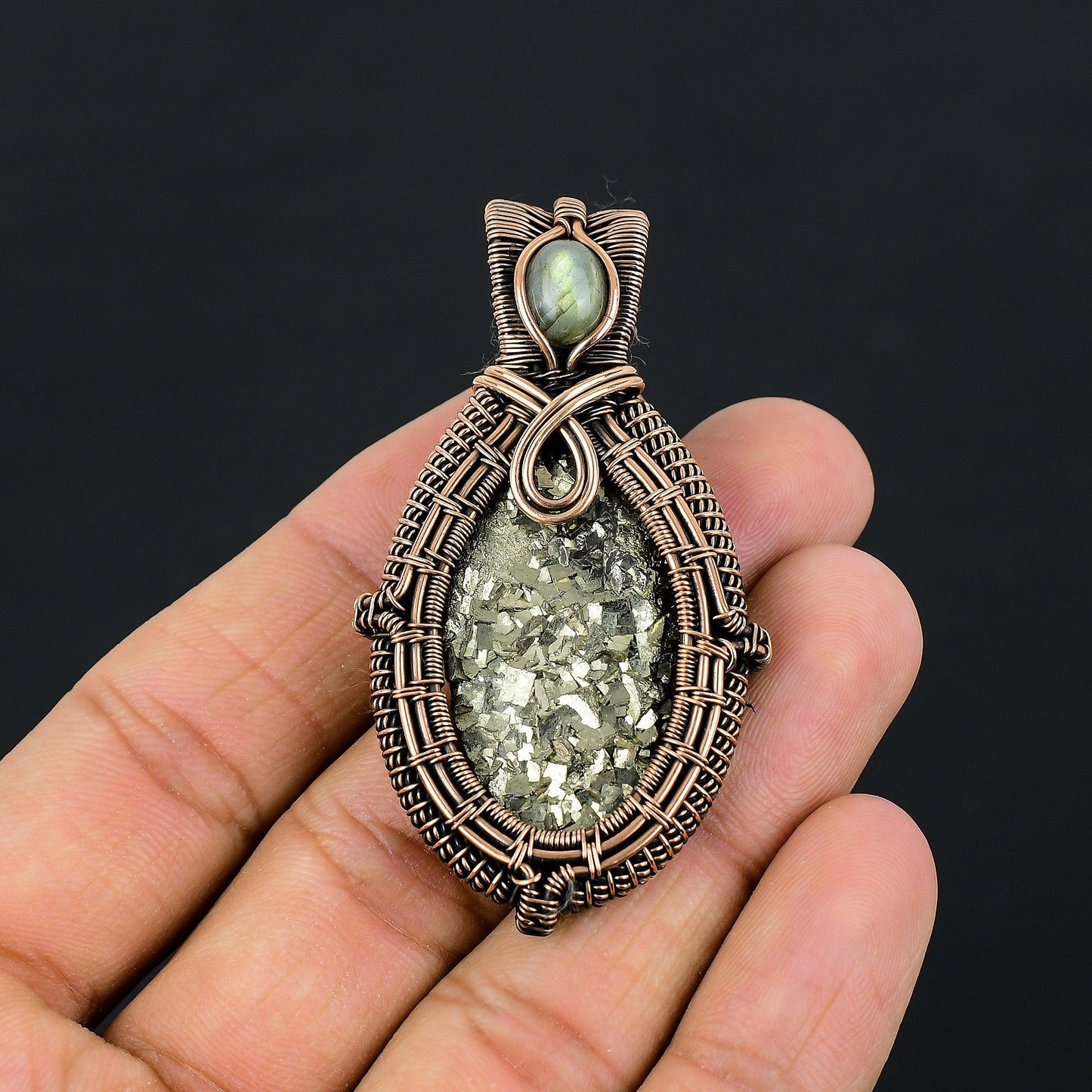 Gold Pyrite and Labradorite Gemstone Pendant