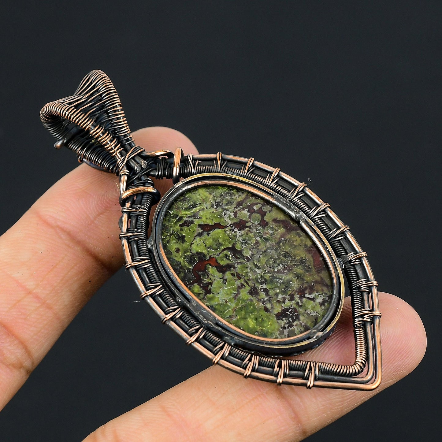 Red & Green Dragon Blood Jasper Gemstone Pendant