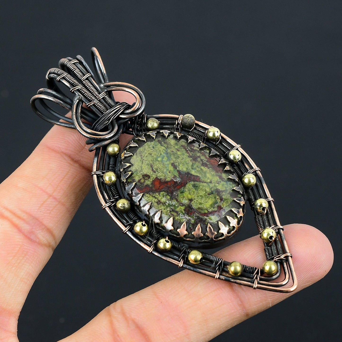 Green Red Dragon Bloodstone Gemstone Pendant