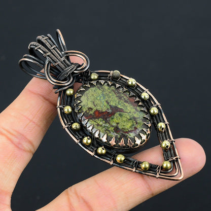 Green Red Dragon Bloodstone Gemstone Pendant