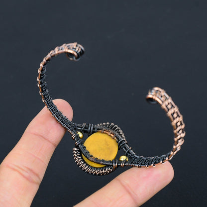 Mustard Gemstone Copper Wire Cuff Bracelet