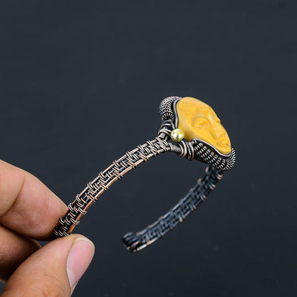 Mustard Gemstone Copper Wire Cuff Bracelet
