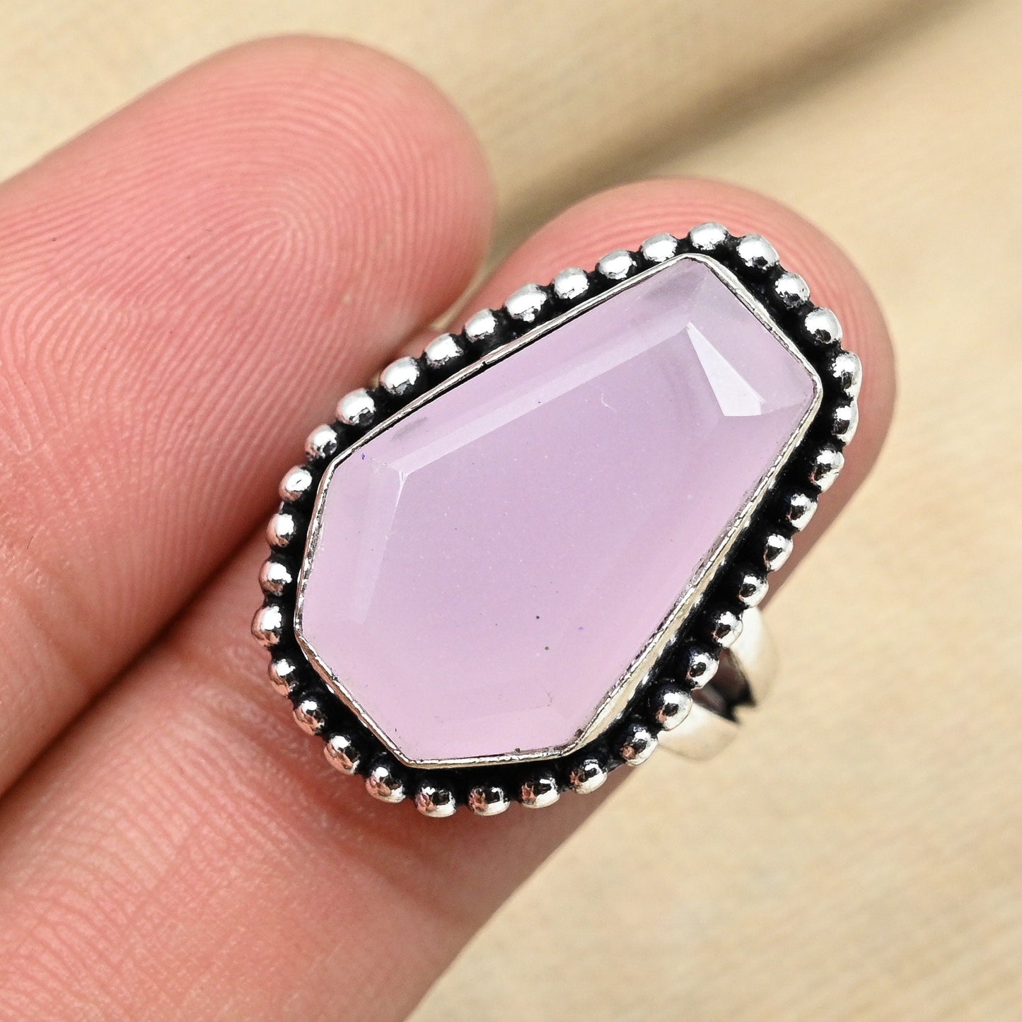 Pink Chalcedony Sterling Silver Ring