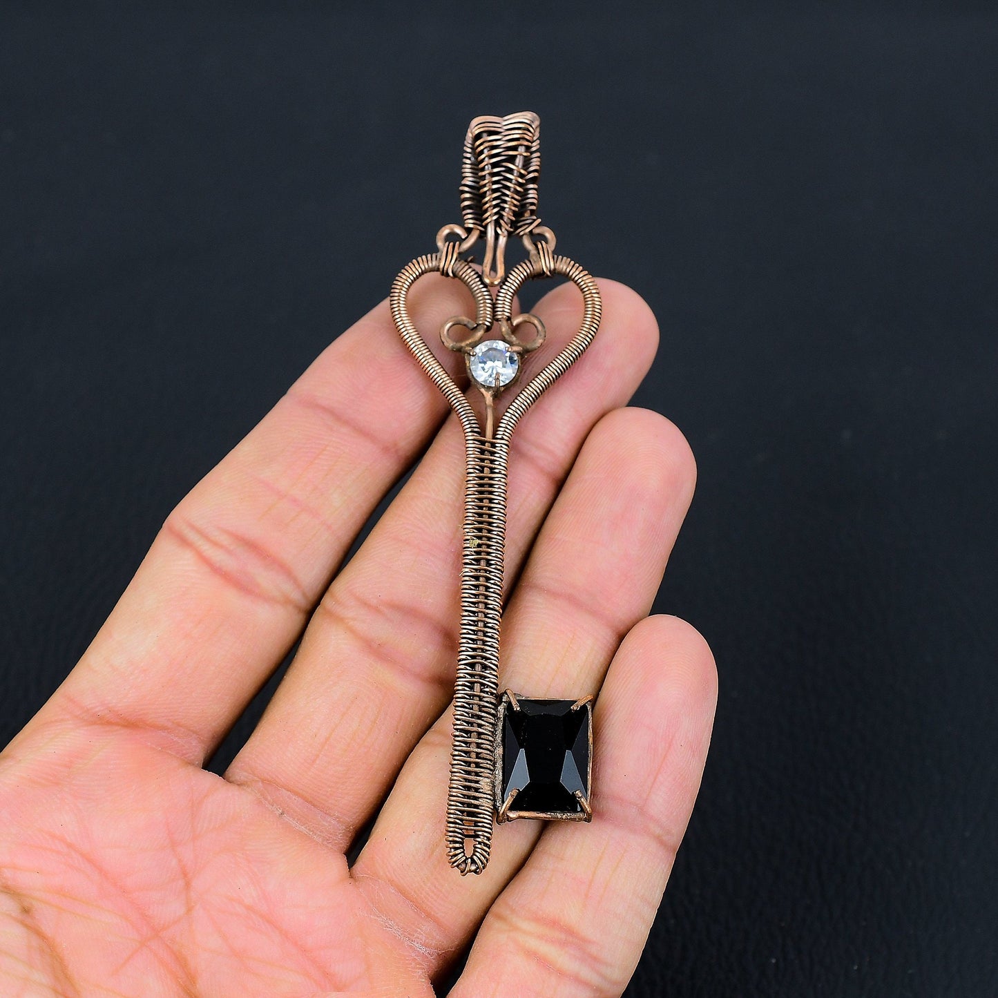 Black Spinel Gemstone Key Pendant