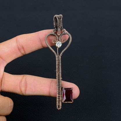Red Garnet Gemstone Key Pendant