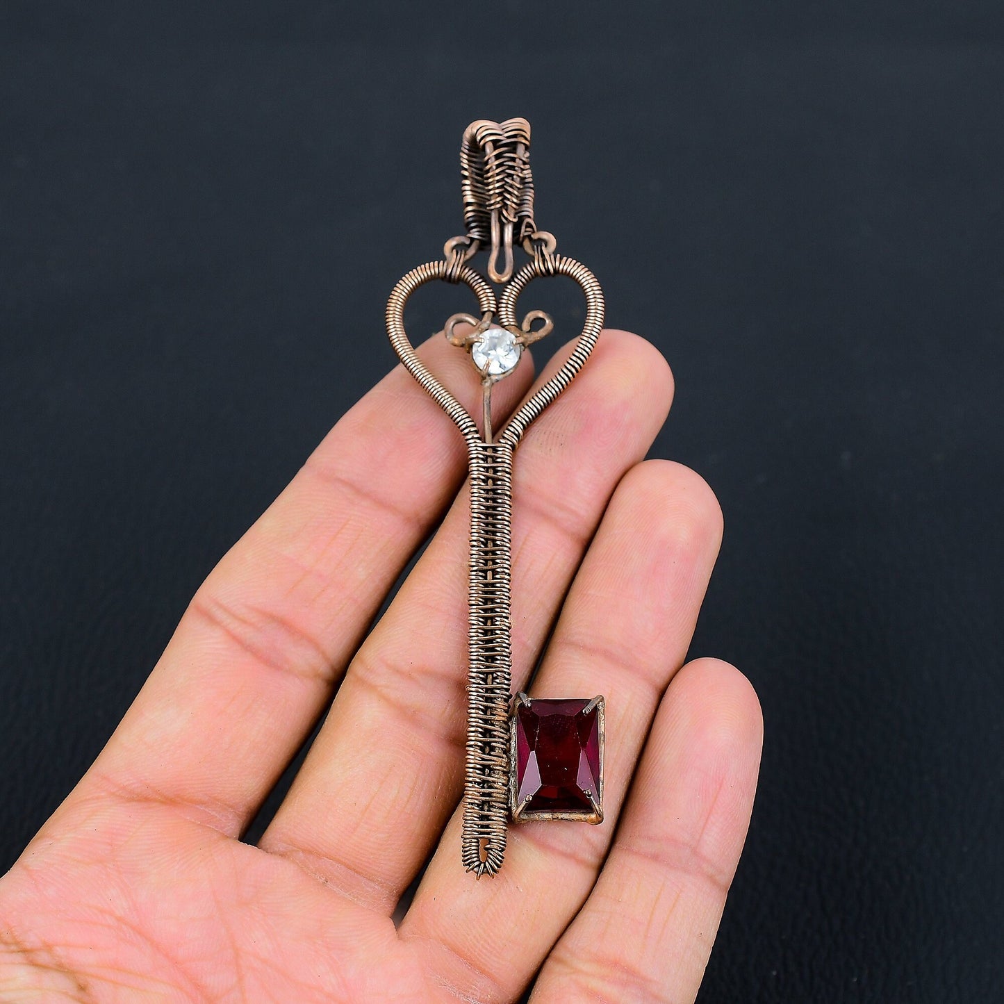 Red Garnet Gemstone Key Pendant