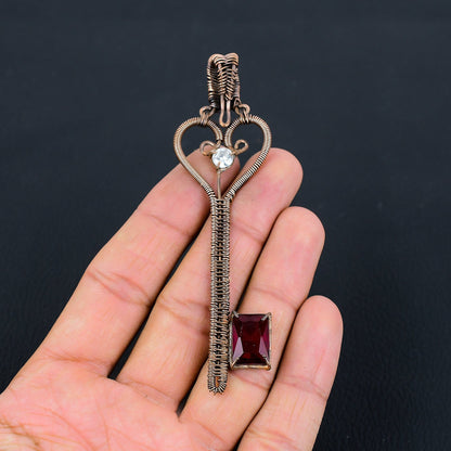 Red Garnet Gemstone Key Pendant