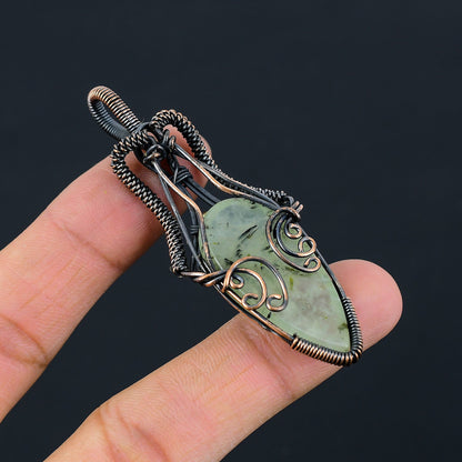 Green Prehnite Gemstone Copper Pendant