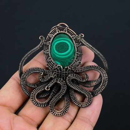 Green Malachite Gemstone Octopus Pendant