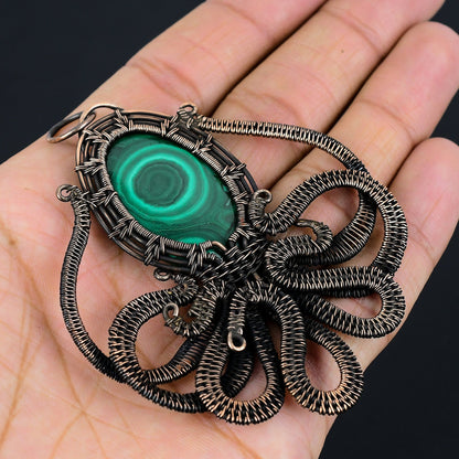 Green Malachite Gemstone Octopus Pendant