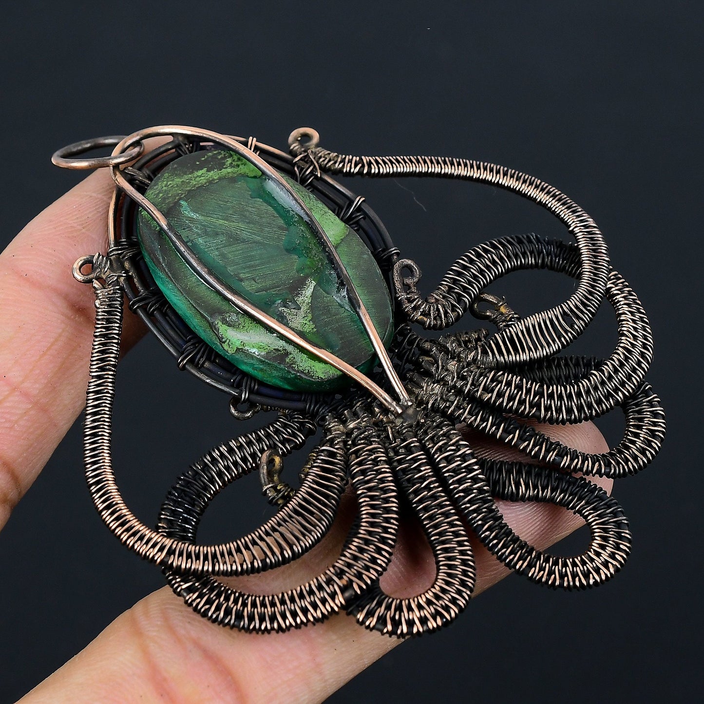 Green Malachite Gemstone Octopus Pendant