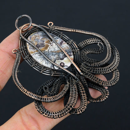 Copper Crazy Lace Agate Gemstone Pendant