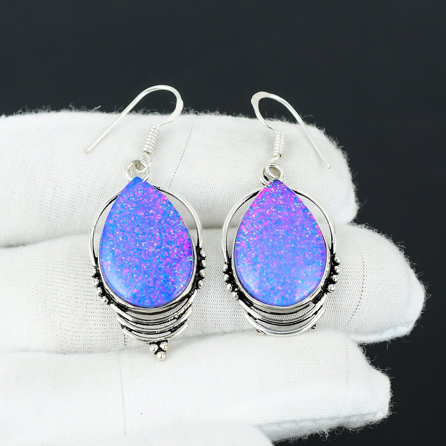 Multicolor Triplet Opal Gemstone Sterling Silver Earrings