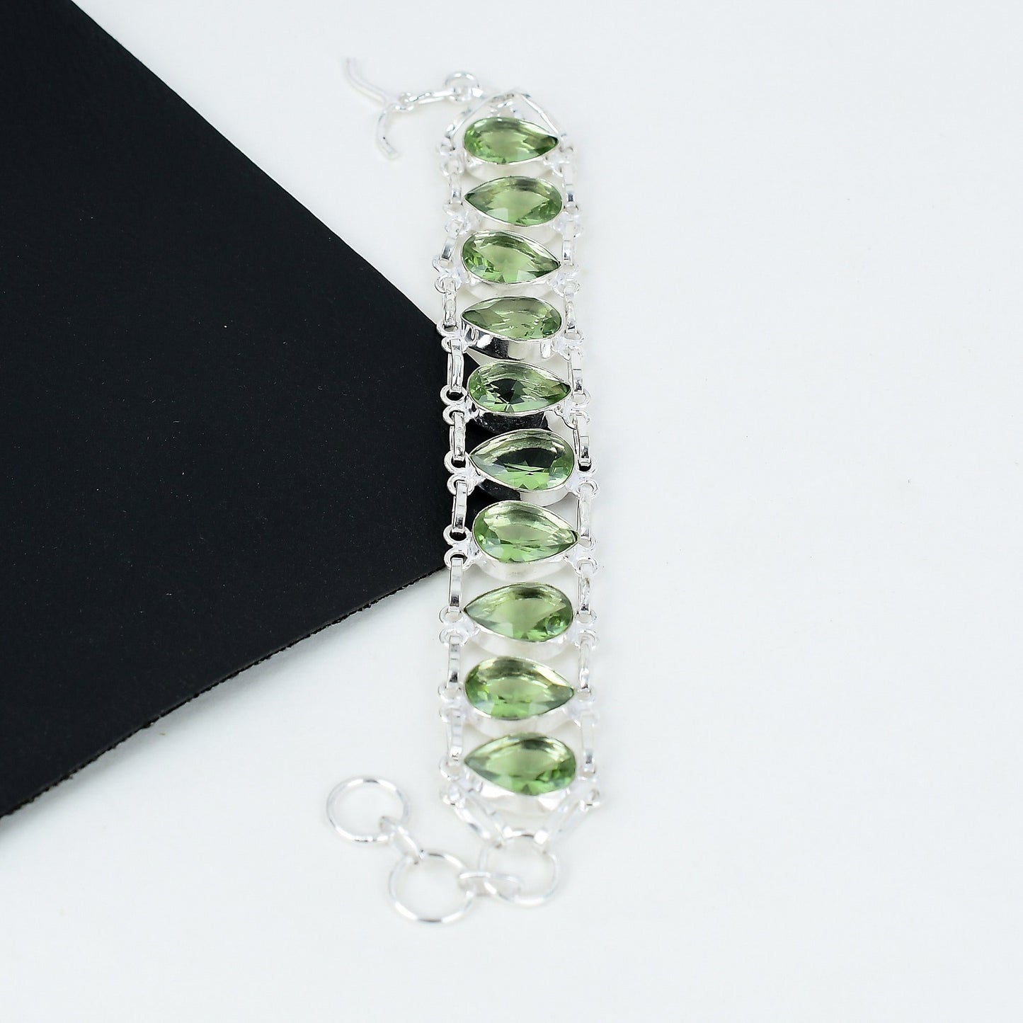 Green Amethyst Gemstone Sterling Silver Bracelet