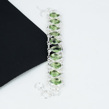 Green Amethyst Gemstone Sterling Silver Bracelet