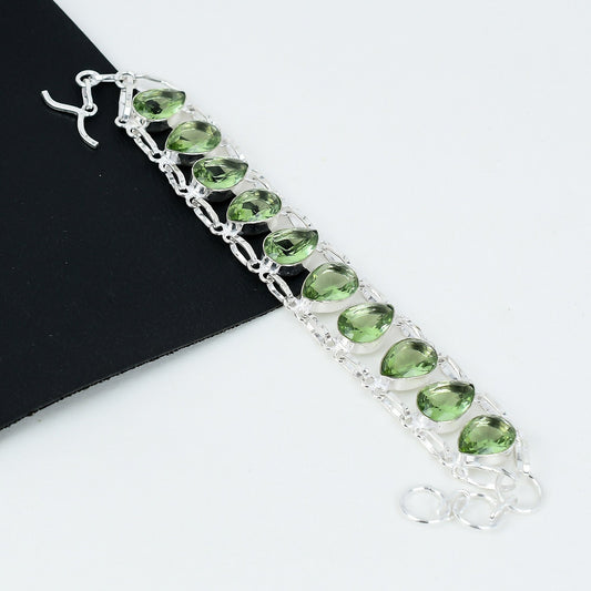 Green Amethyst Gemstone Sterling Silver Bracelet