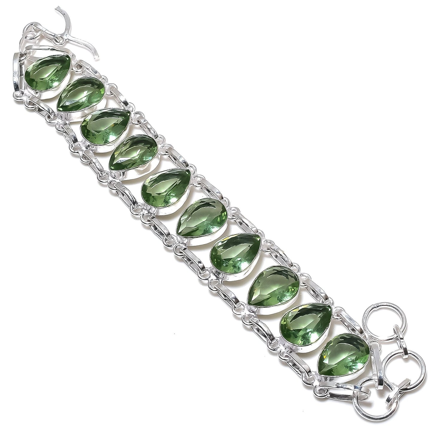 Green Amethyst Gemstone Sterling Silver Bracelet