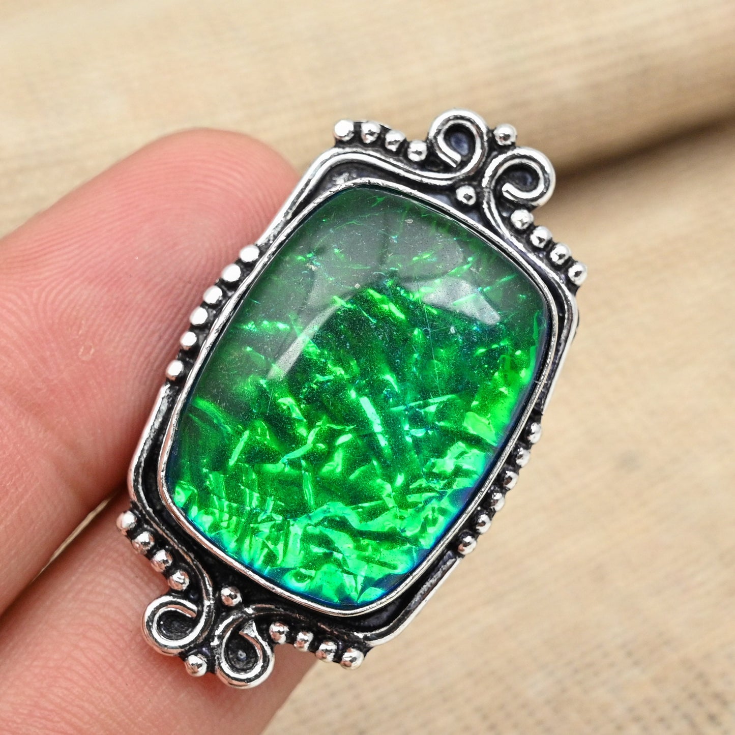 Green Triplet Opal Sterling Silver Ring
