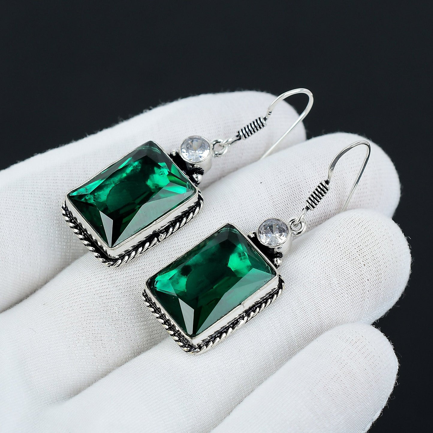 Green Tourmaline & White Topaz Sterling Silver Earrings