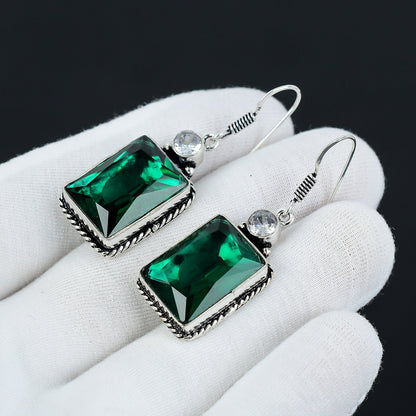Green Tourmaline & White Topaz Sterling Silver Earrings