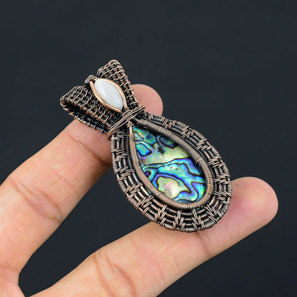 Rainbow Abalone & White Moonstone Gemstone Pendant