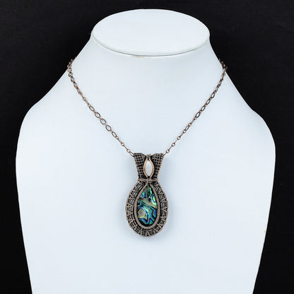 Rainbow Abalone & White Moonstone Gemstone Pendant