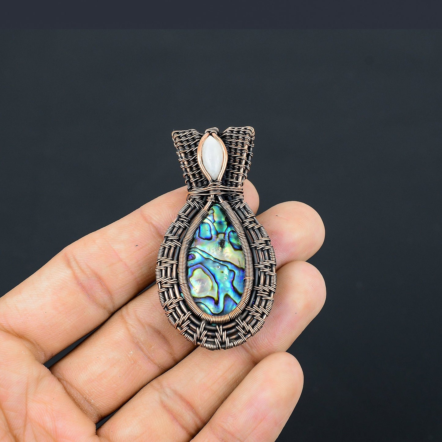 Rainbow Abalone & White Moonstone Gemstone Pendant