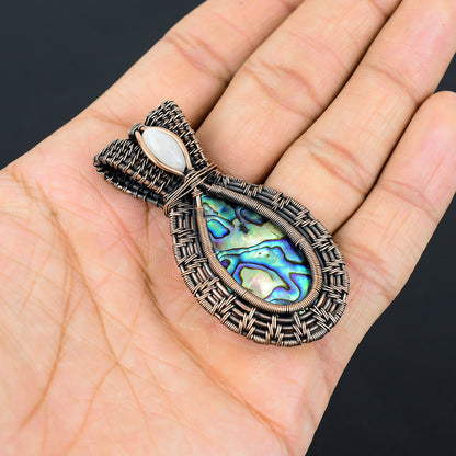 Rainbow Abalone & White Moonstone Gemstone Pendant