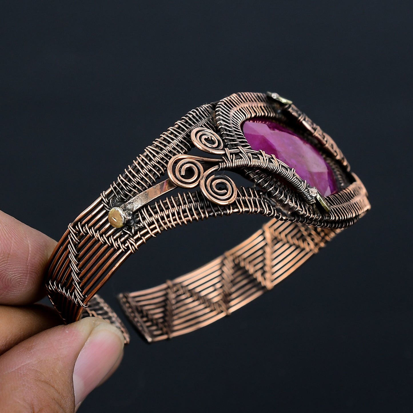 Kashmiri Red Ruby Gemstone Cuff Bracelet