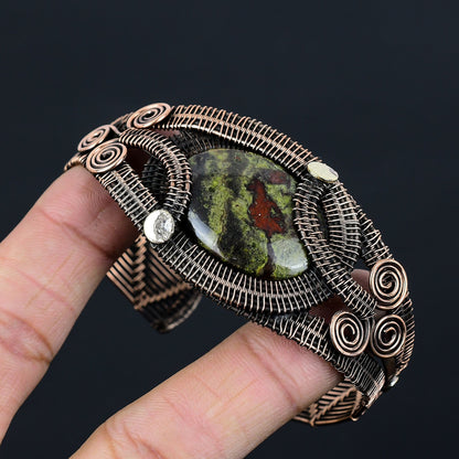 Green-Red Dragon Blood Jasper Gemstone Copper Cuff Bracelet