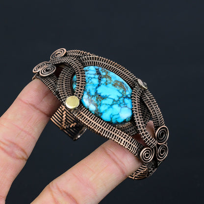 Turquoise Gemstone Copper Cuff Bracelet
