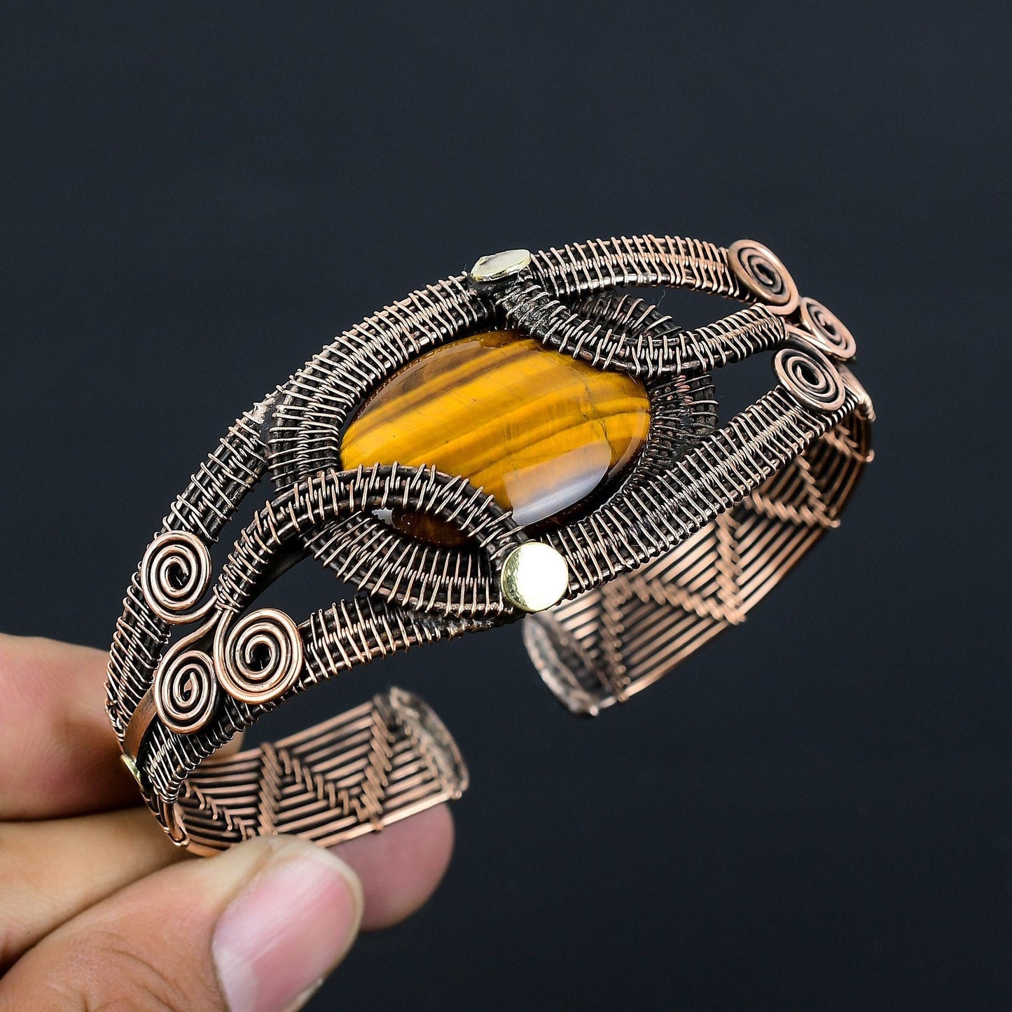 Brown Tiger Eye Gemstone Cuff Bracelet
