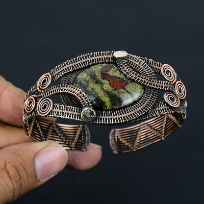 Green-Red Dragon Blood Jasper Gemstone Copper Cuff Bracelet