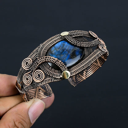 Blue Labradorite Gemstone Copper Cuff Bracelet