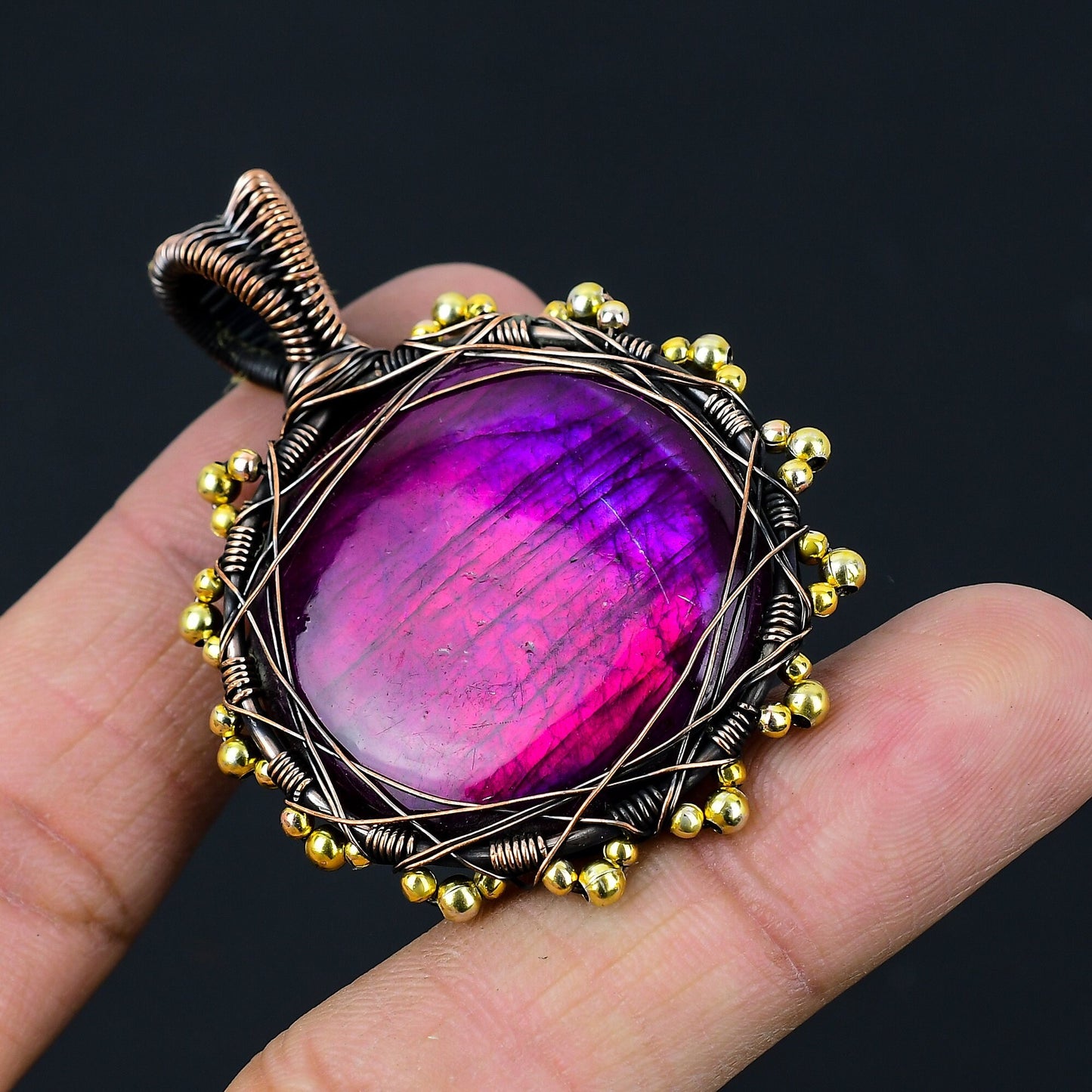 Pink Flash Labradorite Gemstone Pendant