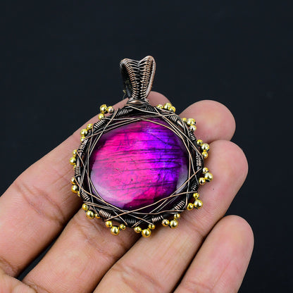 Pink Flash Labradorite Gemstone Pendant