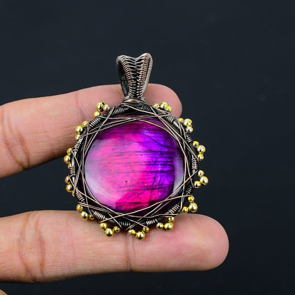 Pink Flash Labradorite Gemstone Pendant
