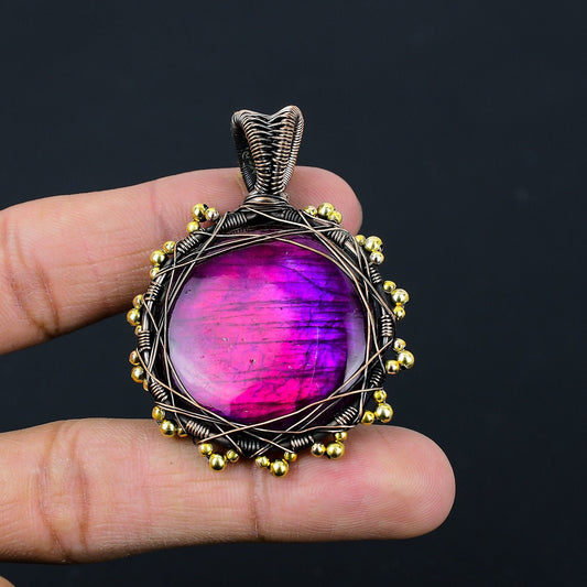 Pink Flash Labradorite Gemstone Pendant