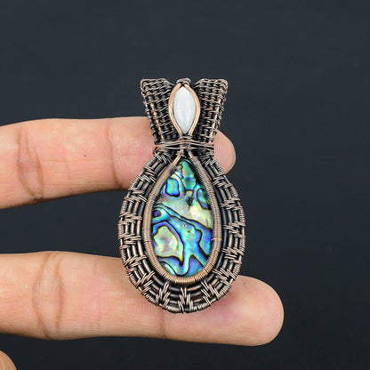 Rainbow Abalone & White Moonstone Gemstone Pendant