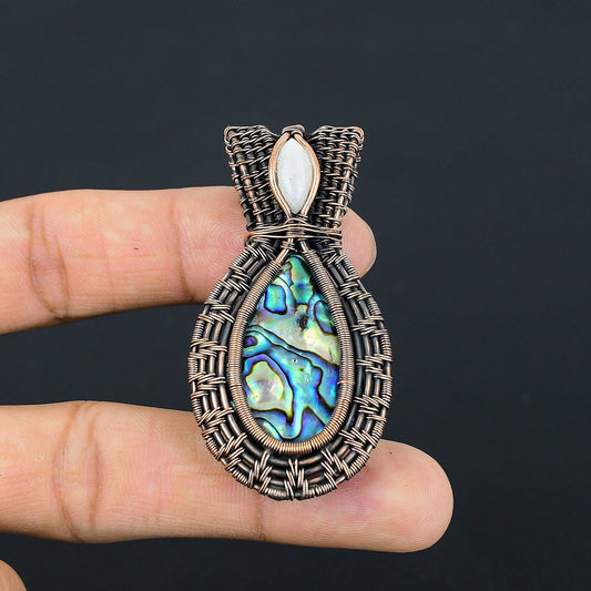 Rainbow Abalone & White Moonstone Gemstone Pendant