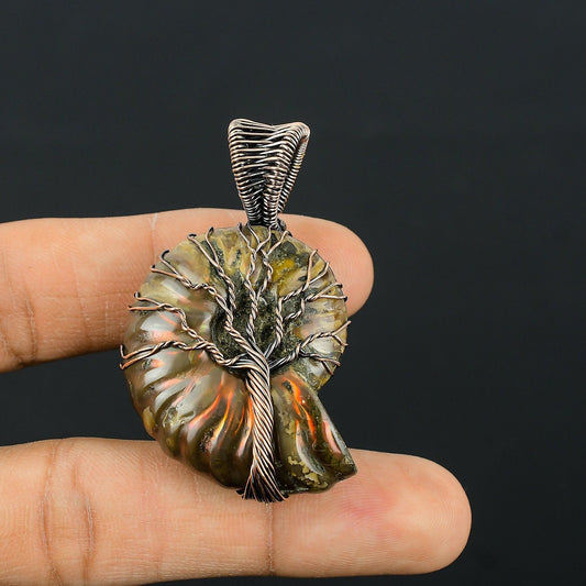 Copper Brown Ammonite Gemstone Pendant