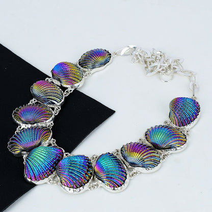 Peacock Aura Druzy Gemstone Sterling Silver Necklace