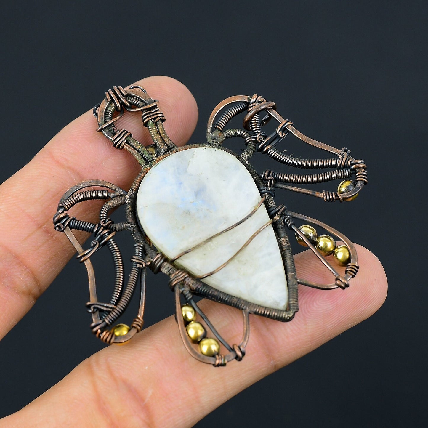 Rainbow Moonstone Gemstone Turtle Pendant