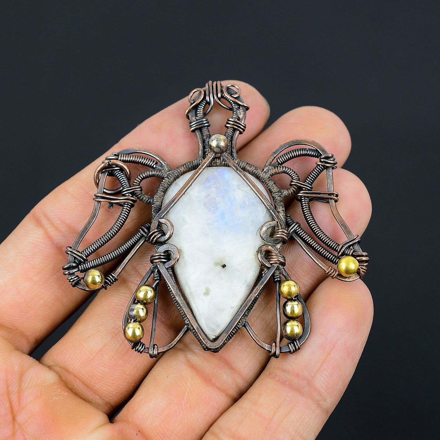 Rainbow Moonstone Gemstone Turtle Pendant