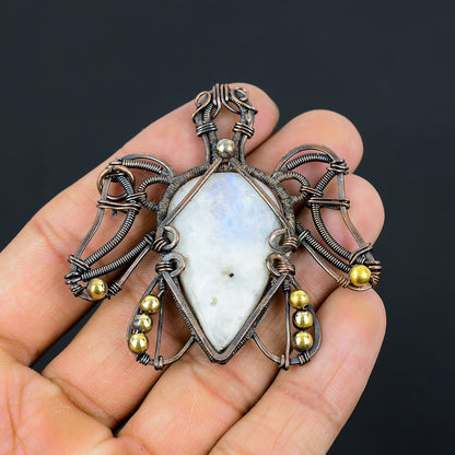 Rainbow Moonstone Gemstone Turtle Pendant