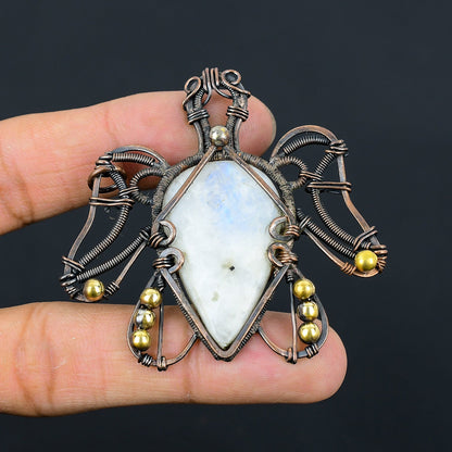 Rainbow Moonstone Gemstone Turtle Pendant
