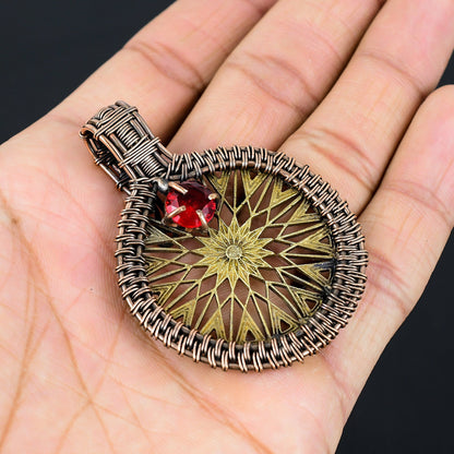 Two-Tone Copper Constellation Compass Gemstone Pendant
