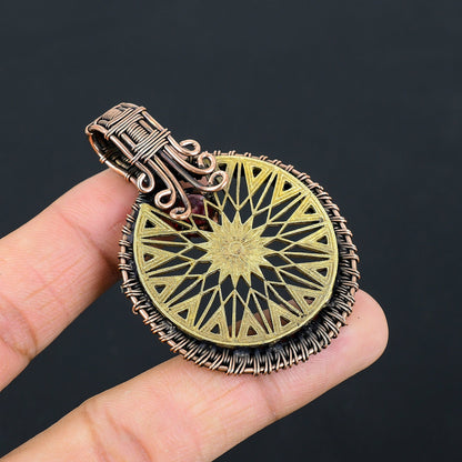 Two-Tone Copper Constellation Compass Gemstone Pendant